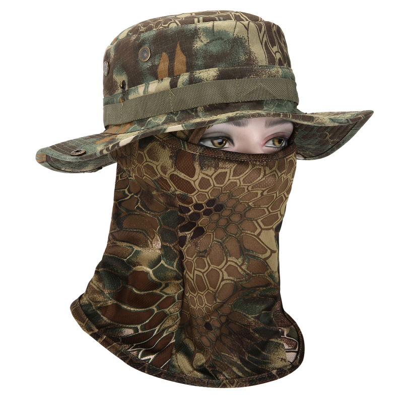 Καμουφλαρισμένο καπέλο μπούνι με κυκλικό γείσο, βαμβάκι-πολυεστέρας, unisex, σχέδιο με πλέγμα, για εξωτερικούς χώρους