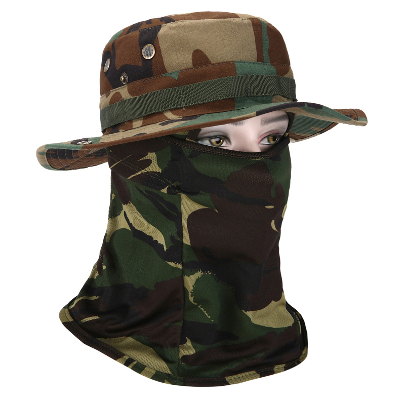 Καμουφλαρισμένο καπέλο μπούνι με κυκλικό γείσο, βαμβάκι-πολυεστέρας, unisex, σχέδιο με πλέγμα, για εξωτερικούς χώρους