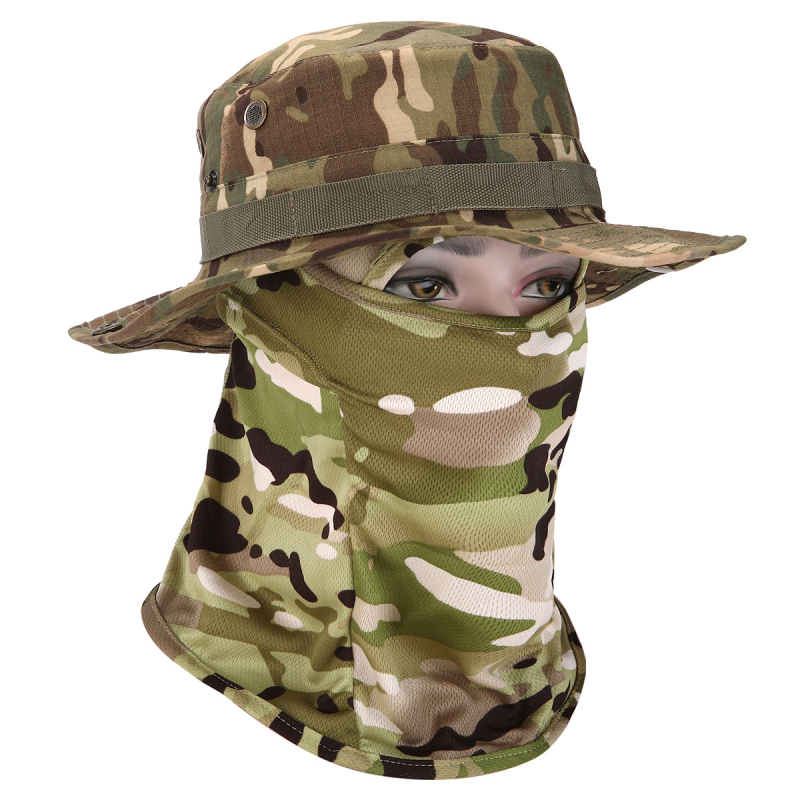 Καμουφλαρισμένο καπέλο μπούνι με κυκλικό γείσο, βαμβάκι-πολυεστέρας, unisex, σχέδιο με πλέγμα, για εξωτερικούς χώρους