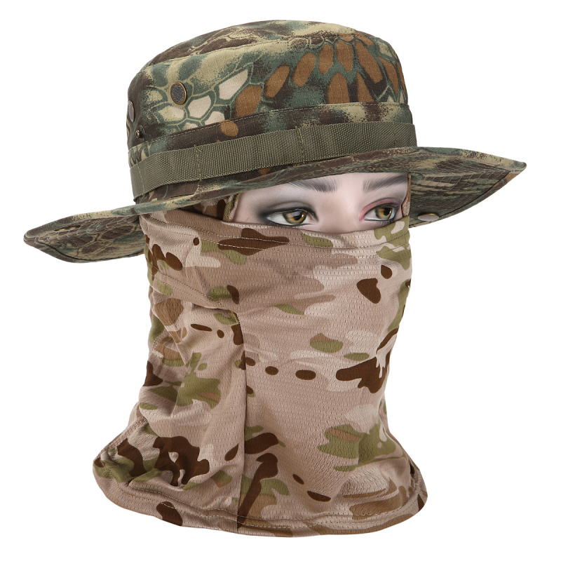 Καμουφλαρισμένο καπέλο μπούνι με κυκλικό γείσο, βαμβάκι-πολυεστέρας, unisex, σχέδιο με πλέγμα, για εξωτερικούς χώρους