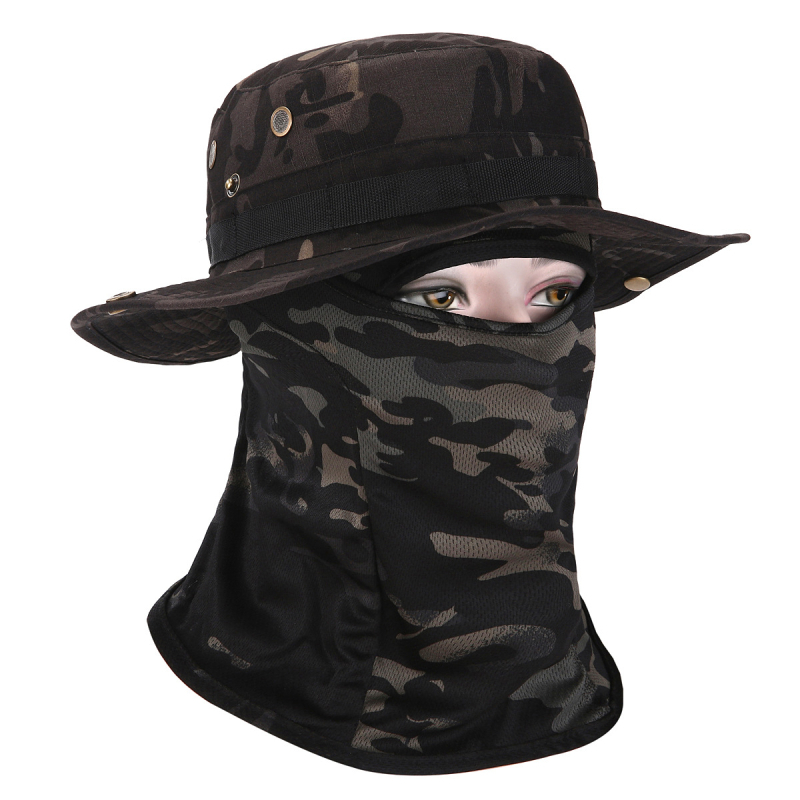 Καμουφλαρισμένο καπέλο μπούνι με κυκλικό γείσο, βαμβάκι-πολυεστέρας, unisex, σχέδιο με πλέγμα, για εξωτερικούς χώρους