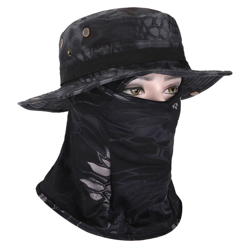 Καμουφλαρισμένο καπέλο μπούνι με κυκλικό γείσο, βαμβάκι-πολυεστέρας, unisex, σχέδιο με πλέγμα, για εξωτερικούς χώρους