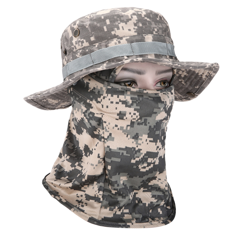Καμουφλαρισμένο καπέλο μπούνι με κυκλικό γείσο, βαμβάκι-πολυεστέρας, unisex, σχέδιο με πλέγμα, για εξωτερικούς χώρους