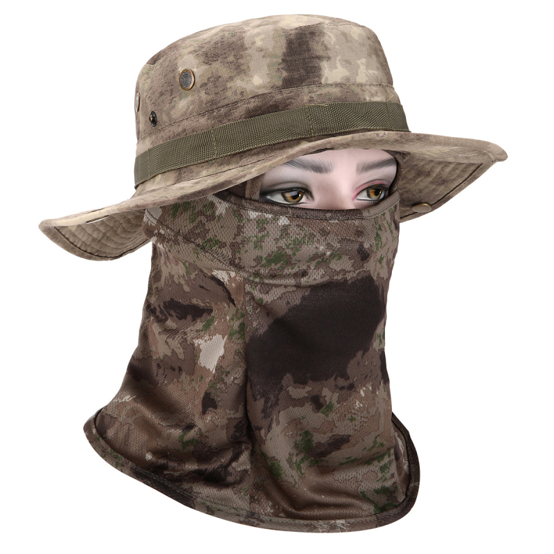 Καμουφλαρισμένο καπέλο μπούνι με κυκλικό γείσο, βαμβάκι-πολυεστέρας, unisex, σχέδιο με πλέγμα, για εξωτερικούς χώρους