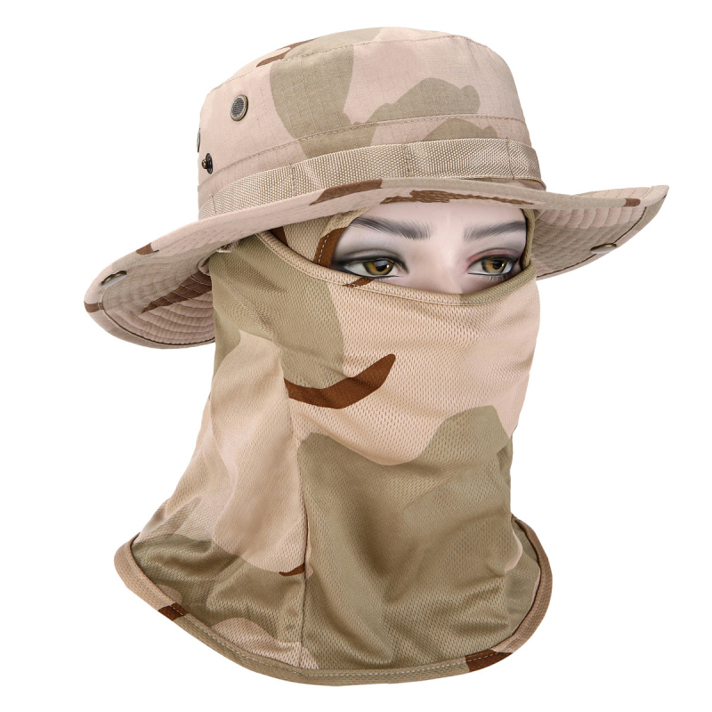 Καμουφλαρισμένο καπέλο μπούνι με κυκλικό γείσο, βαμβάκι-πολυεστέρας, unisex, σχέδιο με πλέγμα, για εξωτερικούς χώρους