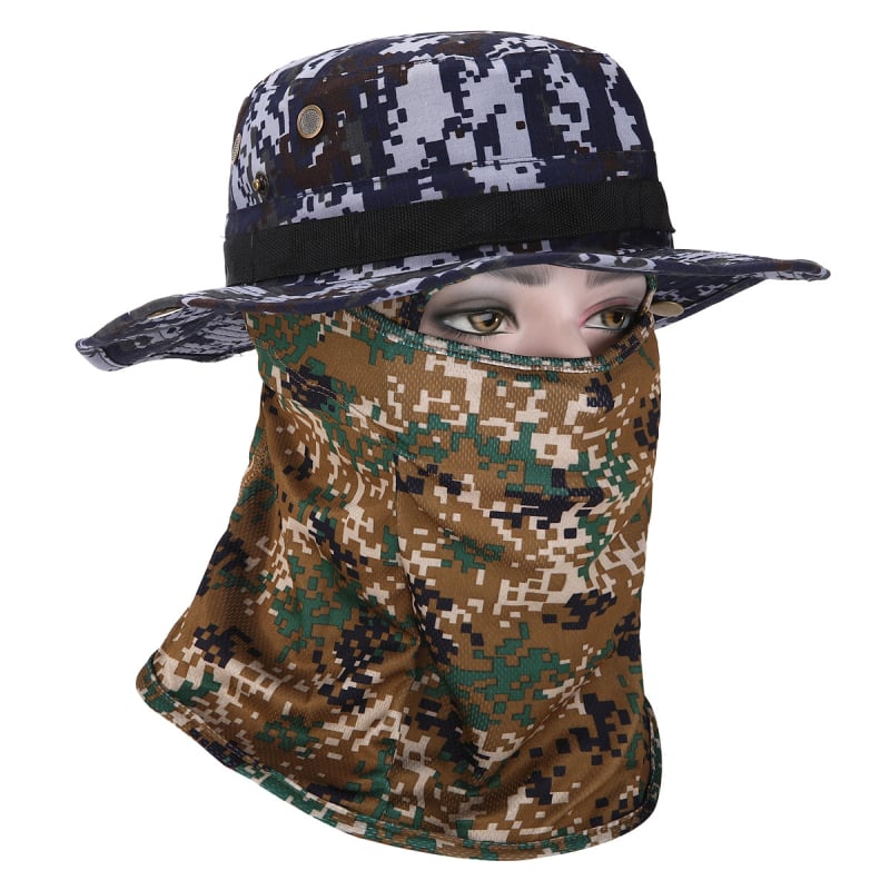 Καμουφλαρισμένο καπέλο μπούνι με κυκλικό γείσο, βαμβάκι-πολυεστέρας, unisex, σχέδιο με πλέγμα, για εξωτερικούς χώρους