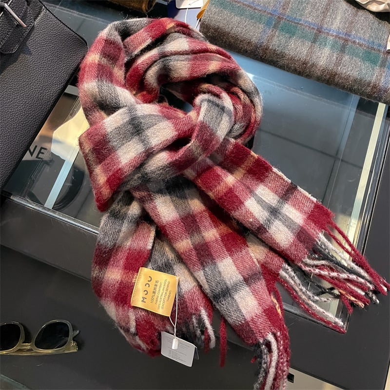 Šal od 100% vune s kariranim uzorkom — unisex, zima, minimalistički