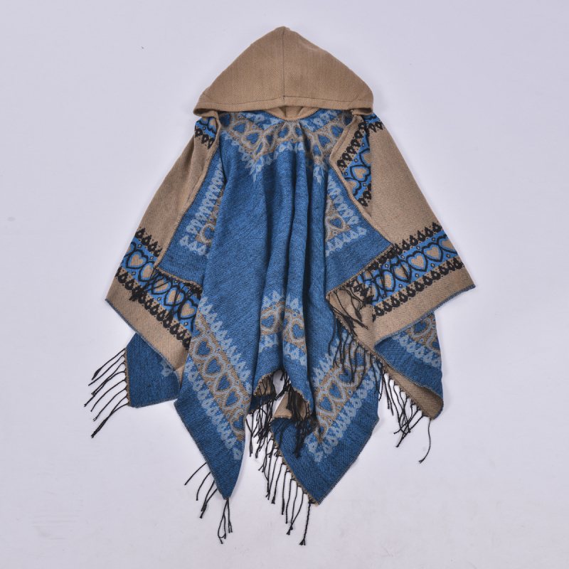 Šal s kapuljačom od imitacijskog kašmira, jacquard tkanje, geometrijski uzorak, topao za zimu, proljeće i jesen