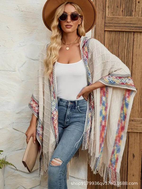 Boemski kaput s kapuljom - Akril vlakno, srednja duljina, labav kroj