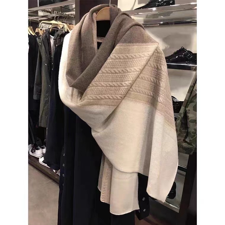 Dugački ženski vuneni šal za zimu, dvostruka upotreba, pleteni, blok boja, korejski stil, topao