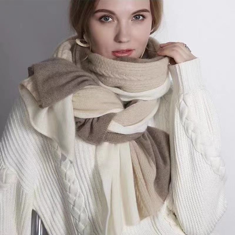 Dugački ženski vuneni šal za zimu, dvostruka upotreba, pleteni, blok boja, korejski stil, topao