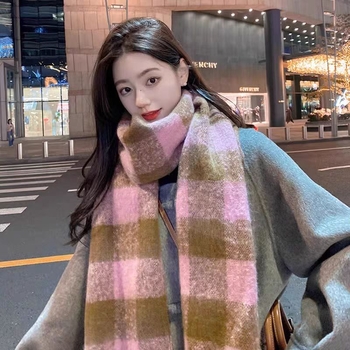 Ženski šal od mohaira s kariranim uzorkom - Ravno tkanje, Poliester osnova, Zima, Porijeklo Zhejiang