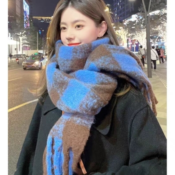 Ženski šal od mohaira s kariranim uzorkom - Ravno tkanje, Poliester osnova, Zima, Porijeklo Zhejiang