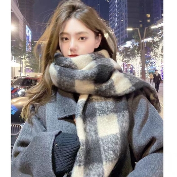 Ženski šal od mohaira s kariranim uzorkom - Ravno tkanje, Poliester osnova, Zima, Porijeklo Zhejiang