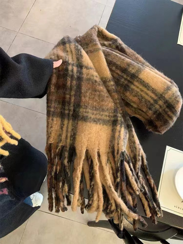 Ženski šal od mohaira s kariranim uzorkom - Ravno tkanje, Poliester osnova, Zima, Porijeklo Zhejiang