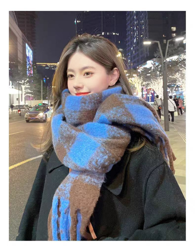 Ženski šal od mohaira s kariranim uzorkom - Ravno tkanje, Poliester osnova, Zima, Porijeklo Zhejiang