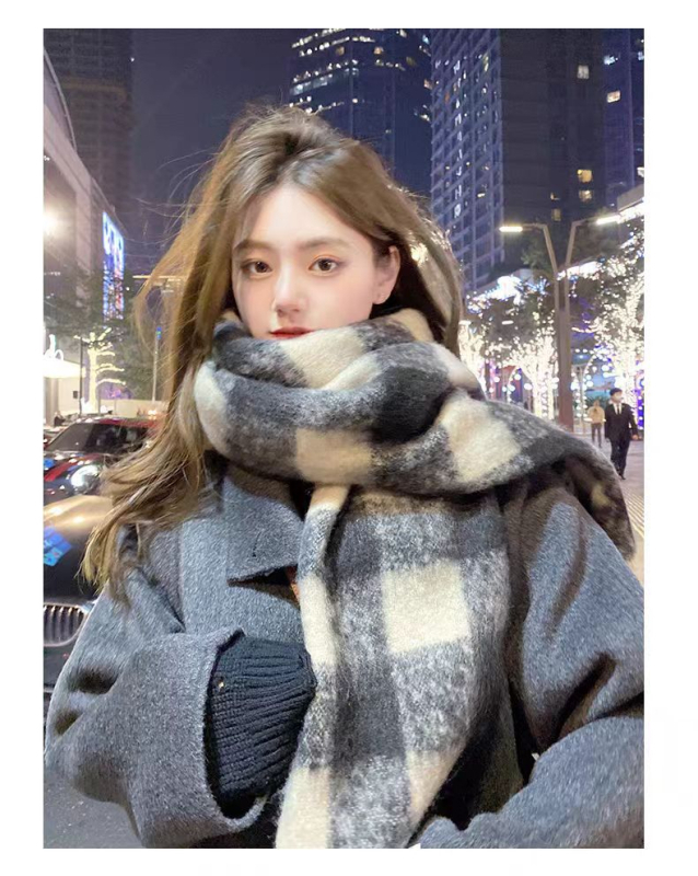 Ženski šal od mohaira s kariranim uzorkom - Ravno tkanje, Poliester osnova, Zima, Porijeklo Zhejiang