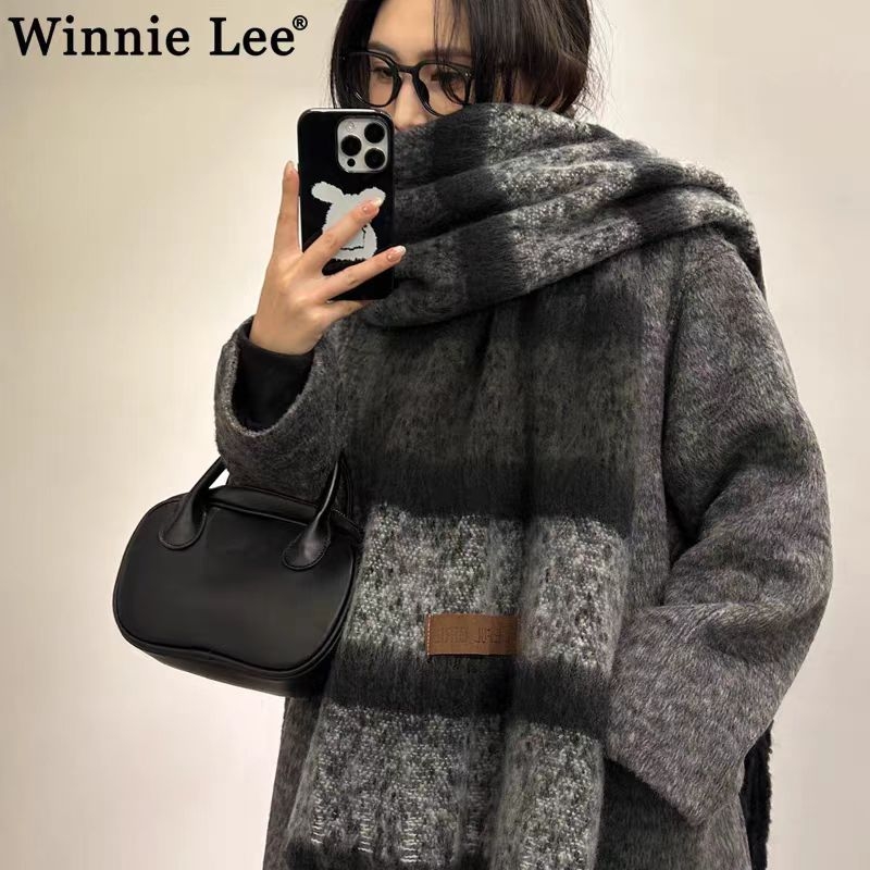 Ženski šal od mohaira s kariranim uzorkom - Ravno tkanje, Poliester osnova, Zima, Porijeklo Zhejiang