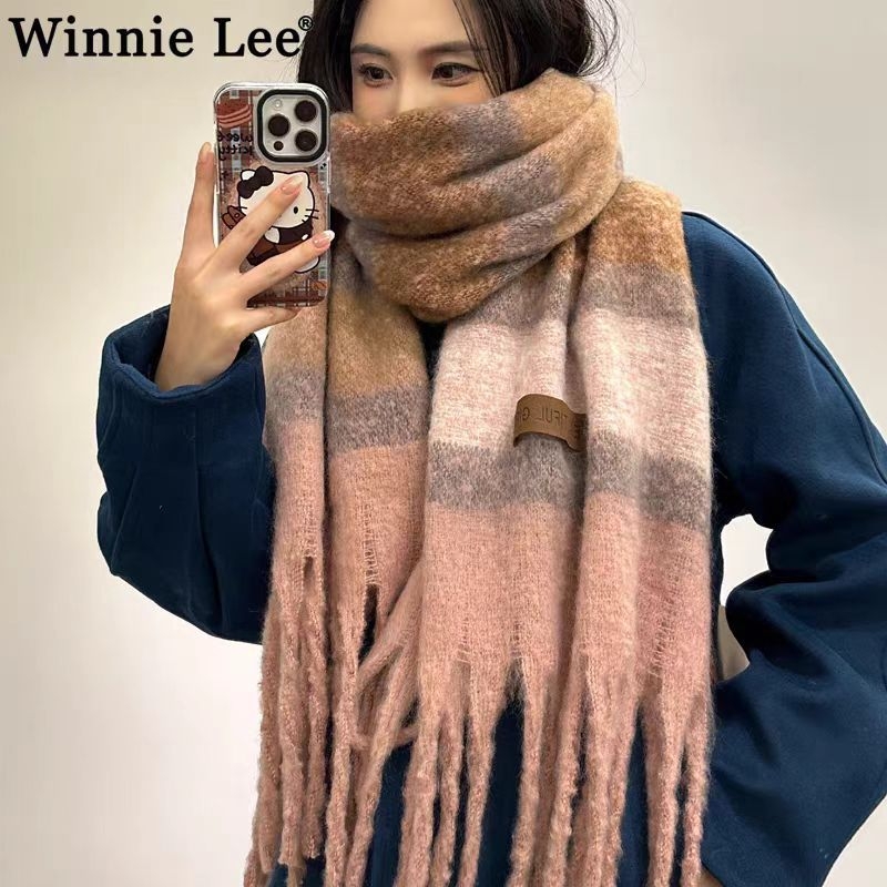 Ženski šal od mohaira s kariranim uzorkom - Ravno tkanje, Poliester osnova, Zima, Porijeklo Zhejiang