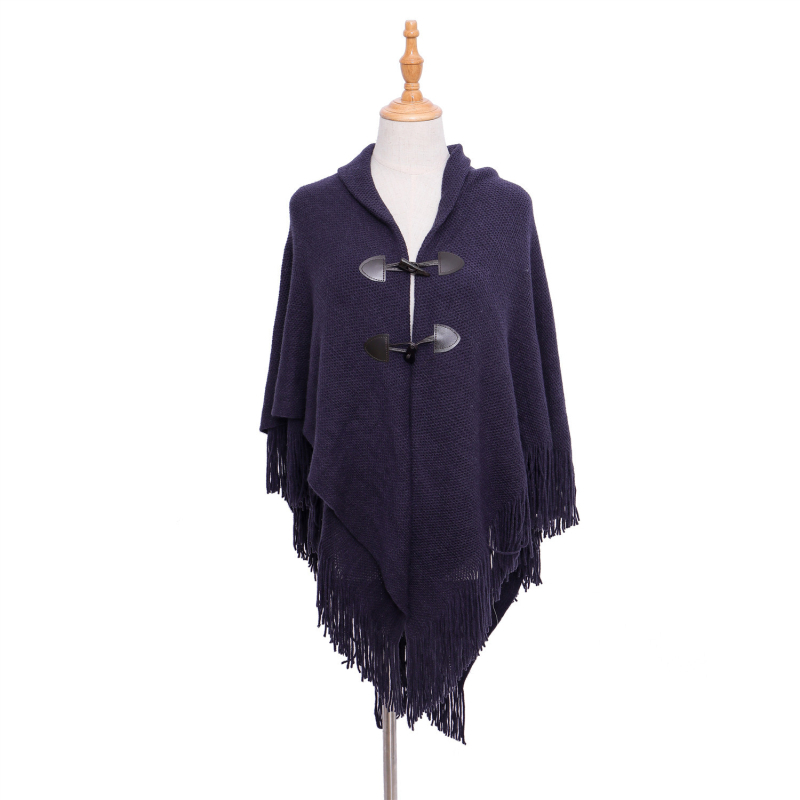 Cardigan cu glugă și nasturi; material acrilic/vată sintetică; țesătură jacquard; model monocrom