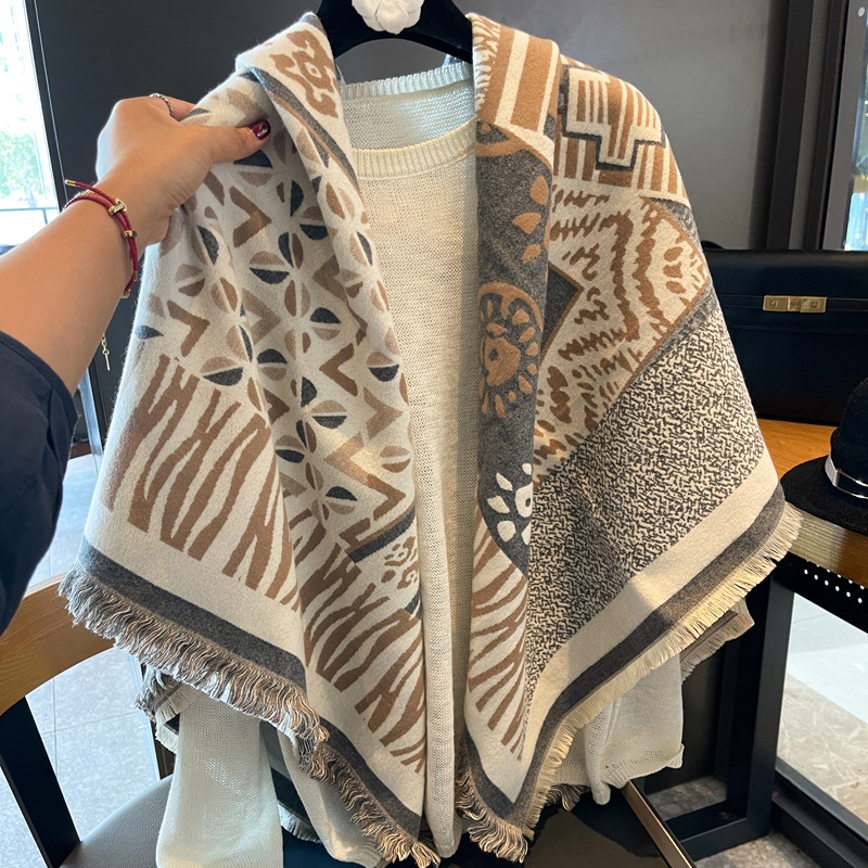 SEAMMER шал – двустранно удебелен имитационен кашмир, 100% вълна, зимен топъл триъгълен шал, гладка плетка