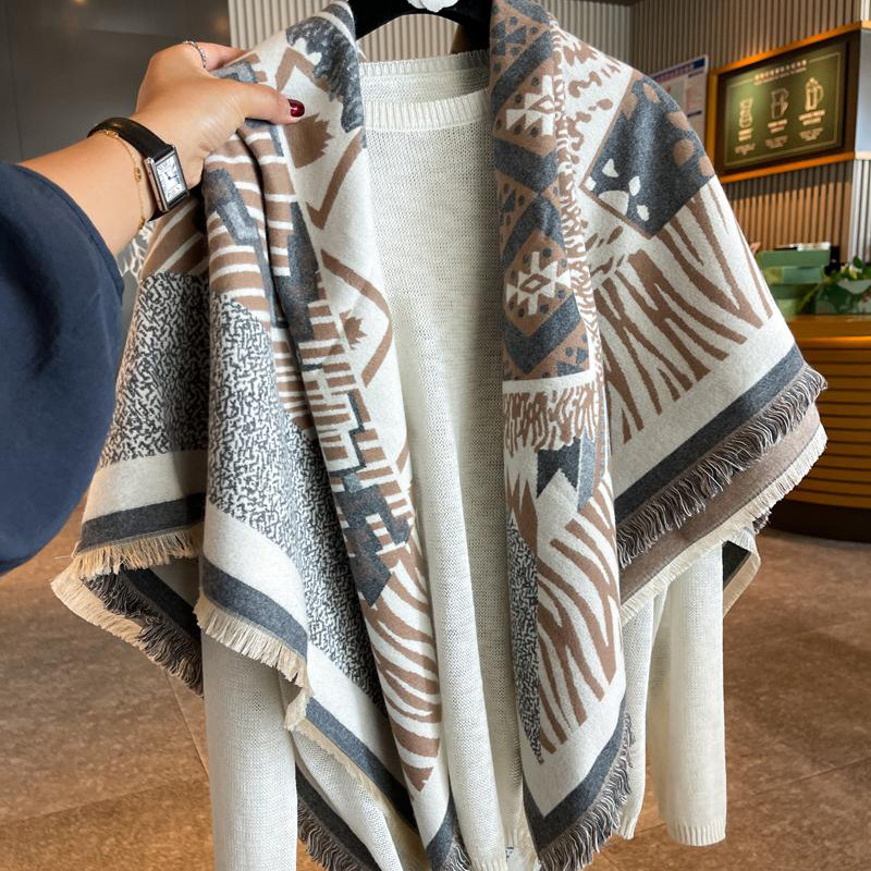 SEAMMER шал – двустранно удебелен имитационен кашмир, 100% вълна, зимен топъл триъгълен шал, гладка плетка