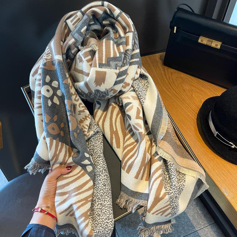 SEAMMER шал – двустранно удебелен имитационен кашмир, 100% вълна, зимен топъл триъгълен шал, гладка плетка