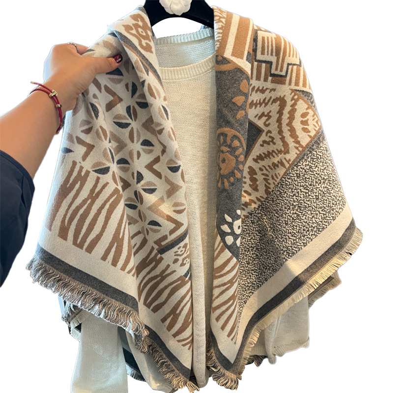 SEAMMER шал – двустранно удебелен имитационен кашмир, 100% вълна, зимен топъл триъгълен шал, гладка плетка