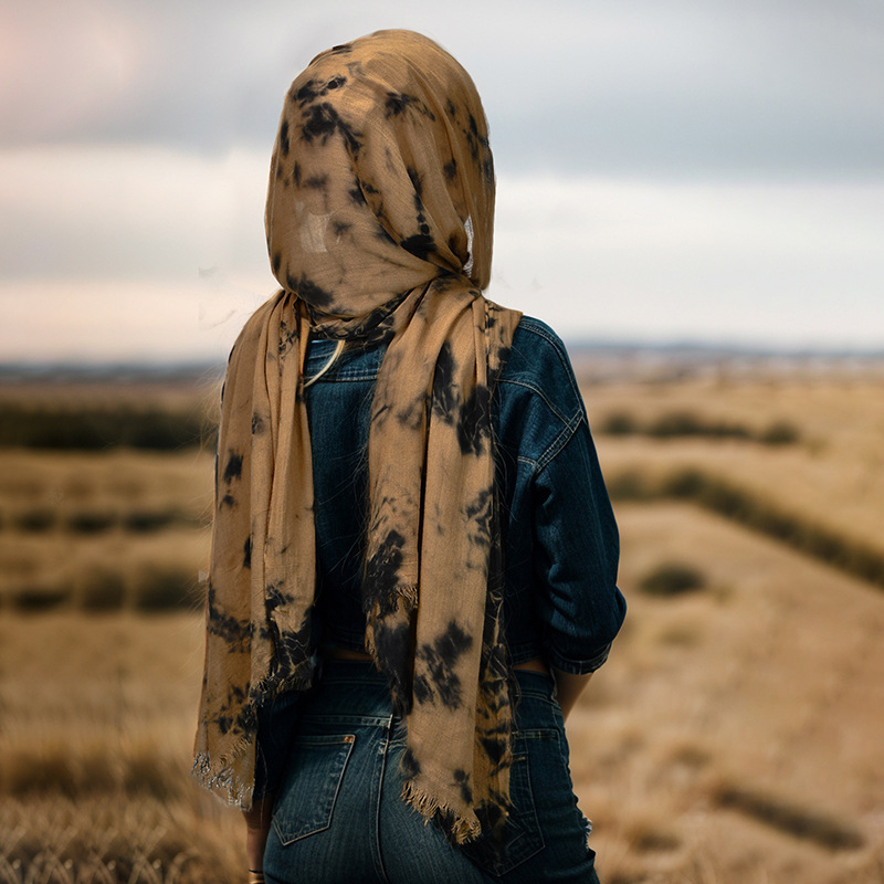 Női sál rayonból, tie-dye mintázat, retro etnikus stílus, dekoratív kiegészítő, változatos minták
