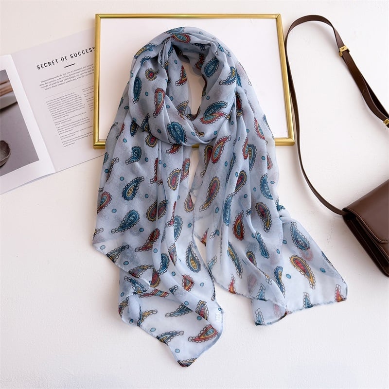 Šal od pamuka i lana s printom cashew flower, glatko tkanje, obrada tie-dye, proljeće