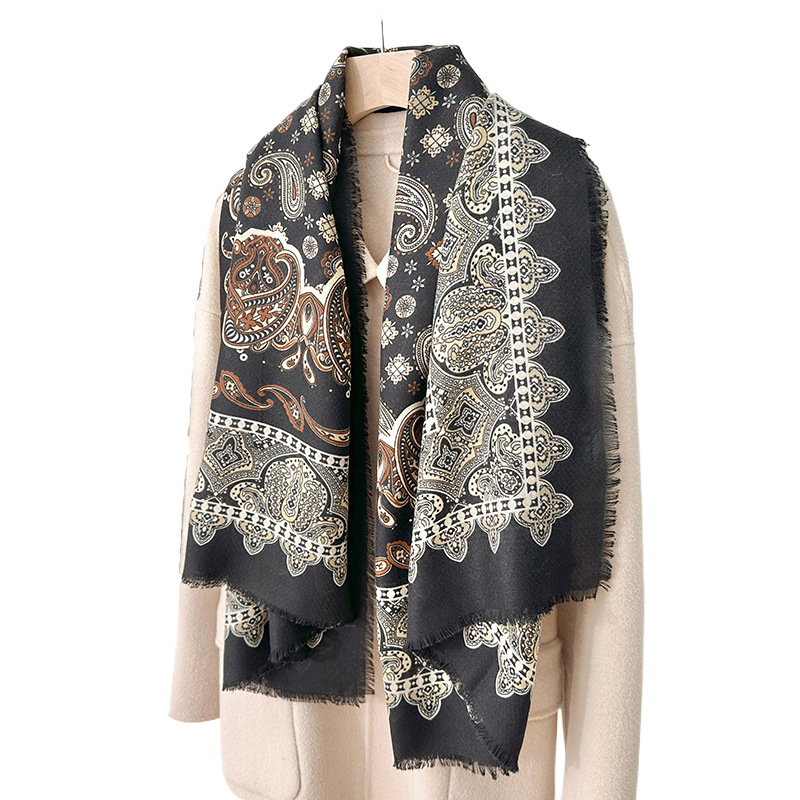 Šal kvadratnog oblika s otiskom cvijeta kešu, 100% poliester, twill tkanina, jesenski elegantan dizajn
