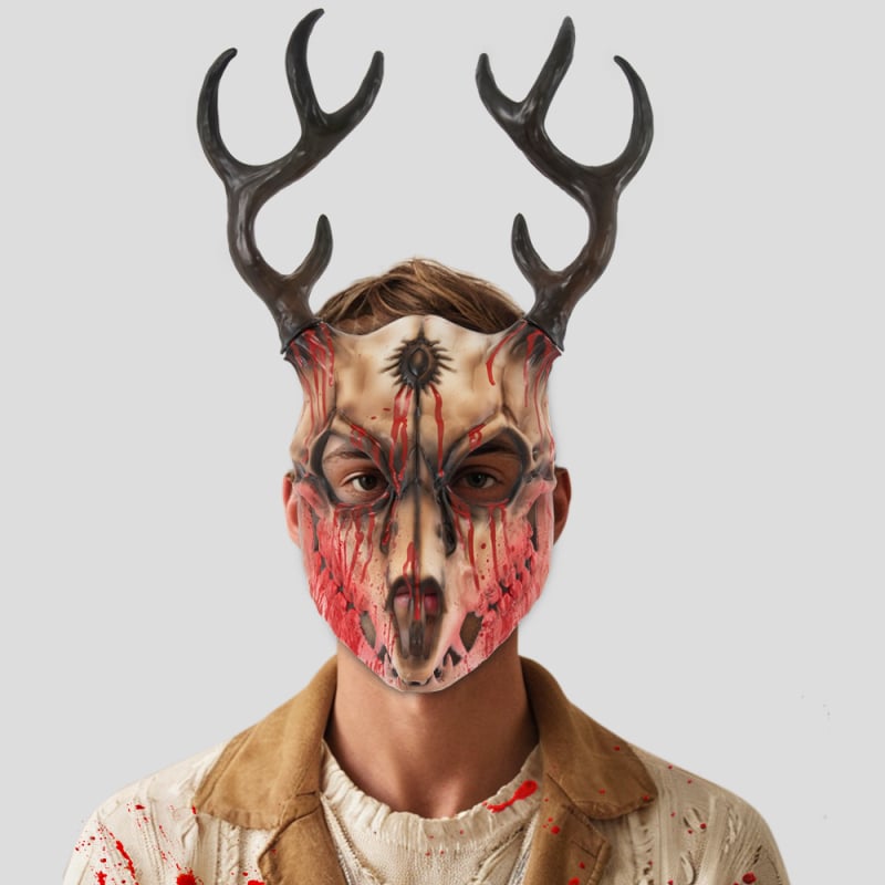 Καουτσούκ μάσκα με κέρατα από οστό προβάτου, αποσπώμενο αξεσουάρ για Halloween cosplay
