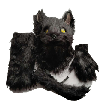 Λατέξ μάσκα γάτας με μαλακή κεφαλή-κάλυμμα, γάντια και μανίκια με ουρά για σκηνική χρήση