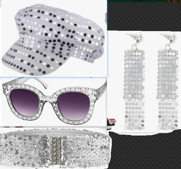 Диско реквизит за 70–те и 80-те години: пайети, октагонална шапка, очила, геометрични обеци от алуминиева сплав; плат