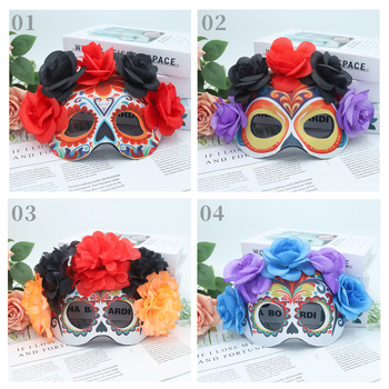 Dia de los Muertos μάσκα masquerade με σχέδιο λουλουδιών-φάντασμα, πλαστικό υλικό, αντικείμενο cosplay για Halloween και καρναβάλι, DIY