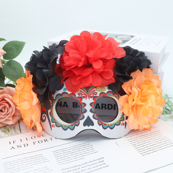Dia de los Muertos μάσκα masquerade με σχέδιο λουλουδιών-φάντασμα, πλαστικό υλικό, αντικείμενο cosplay για Halloween και καρναβάλι, DIY