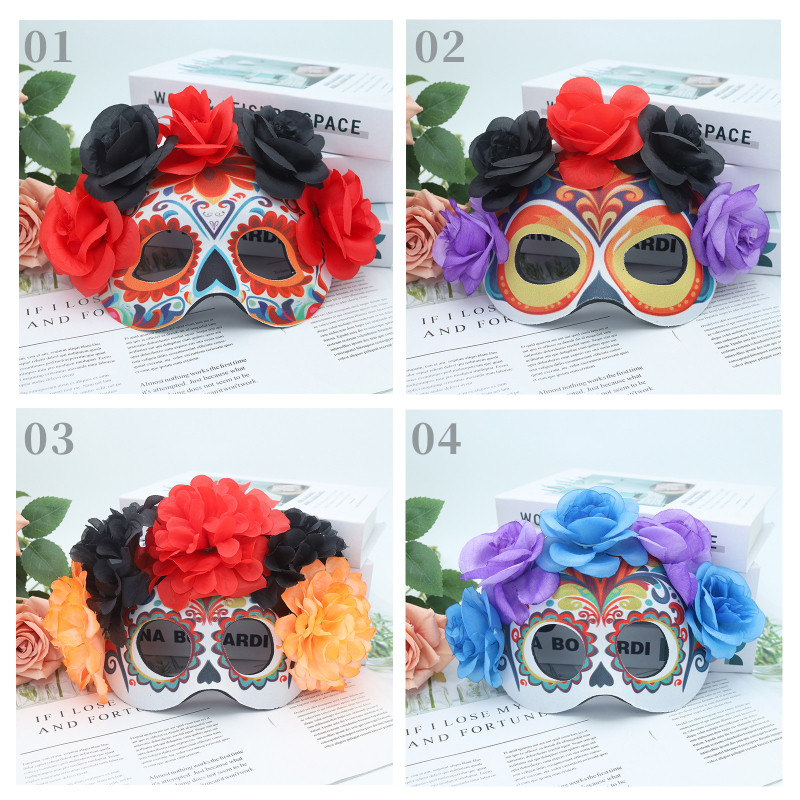 Dia de los Muertos μάσκα masquerade με σχέδιο λουλουδιών-φάντασμα, πλαστικό υλικό, αντικείμενο cosplay για Halloween και καρναβάλι, DIY