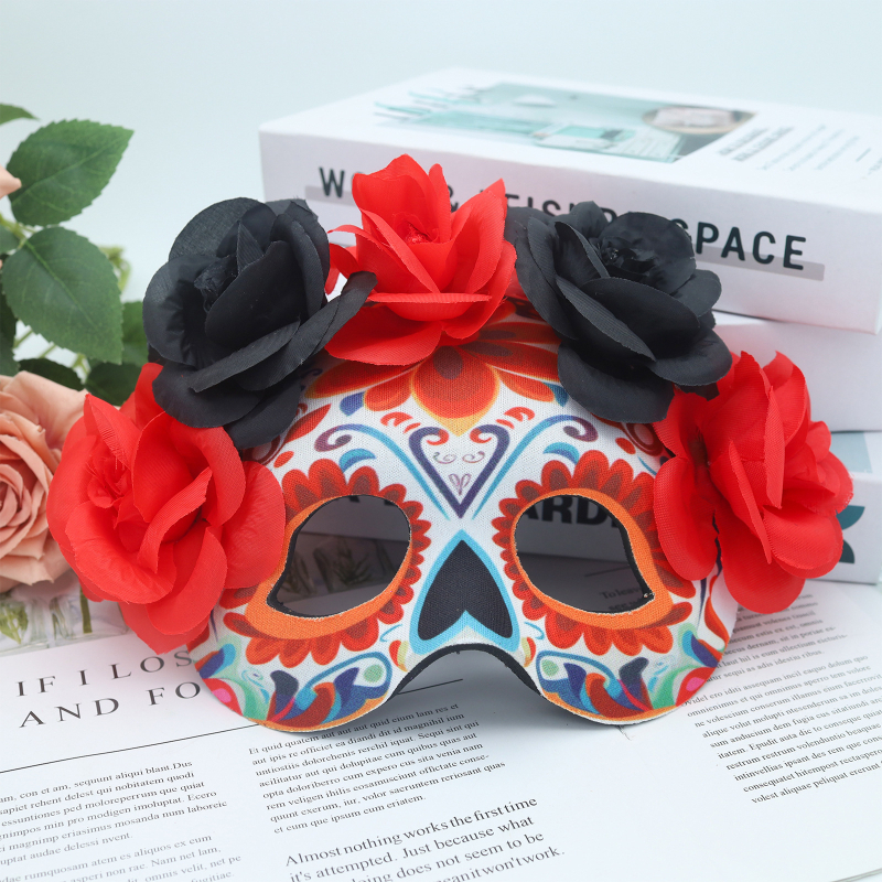 Dia de los Muertos μάσκα masquerade με σχέδιο λουλουδιών-φάντασμα, πλαστικό υλικό, αντικείμενο cosplay για Halloween και καρναβάλι, DIY