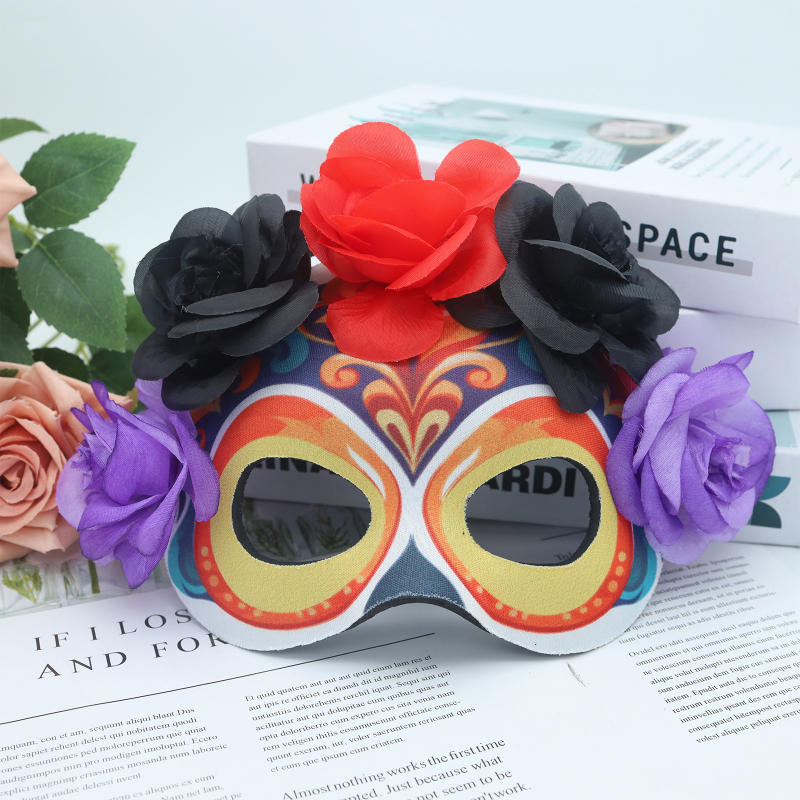 Dia de los Muertos μάσκα masquerade με σχέδιο λουλουδιών-φάντασμα, πλαστικό υλικό, αντικείμενο cosplay για Halloween και καρναβάλι, DIY
