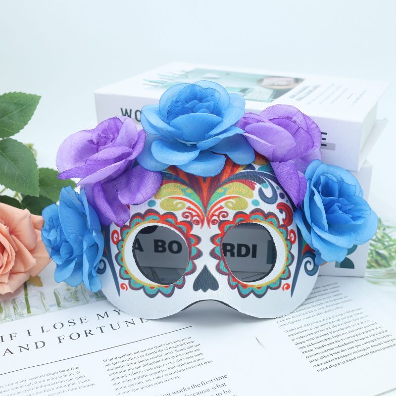 Dia de los Muertos μάσκα masquerade με σχέδιο λουλουδιών-φάντασμα, πλαστικό υλικό, αντικείμενο cosplay για Halloween και καρναβάλι, DIY