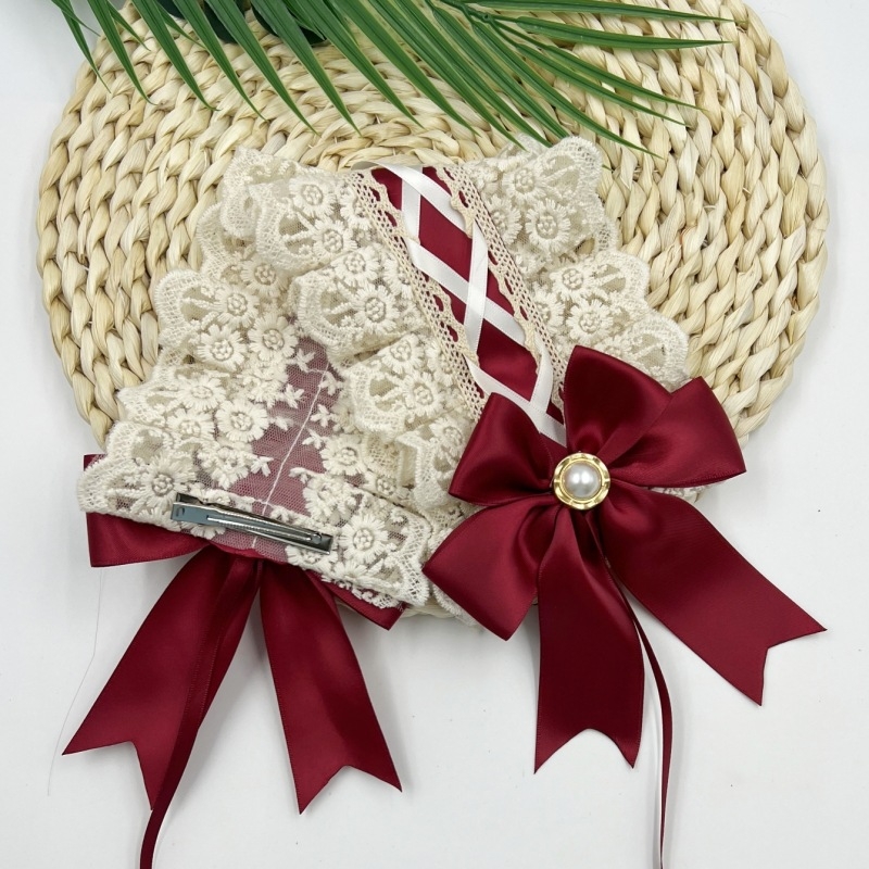 Κορδέλα μαλλιών με δαντέλα σε στυλ Lolita, φιόγκος, καρό ύφασμα, προσαρμογή διαθέσιμη