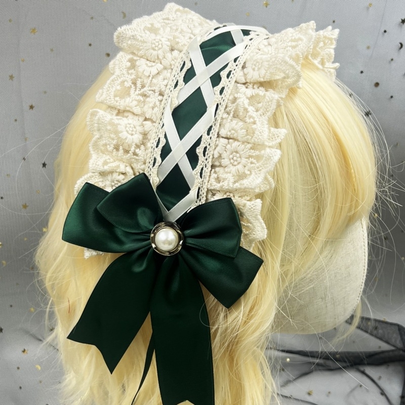 Κορδέλα μαλλιών με δαντέλα σε στυλ Lolita, φιόγκος, καρό ύφασμα, προσαρμογή διαθέσιμη