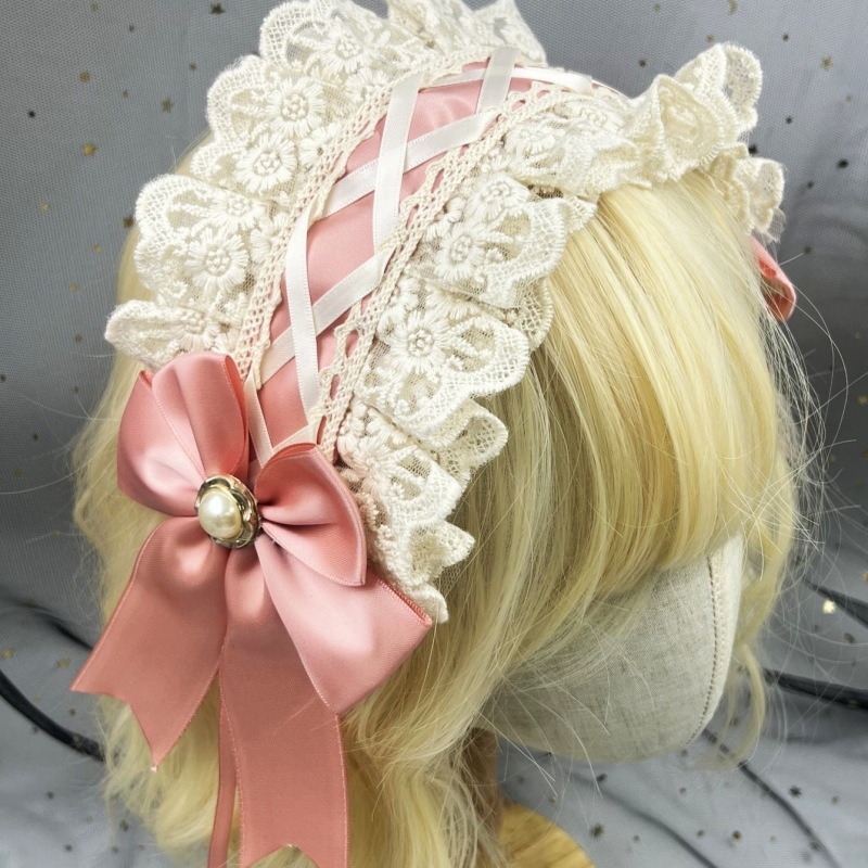 Κορδέλα μαλλιών με δαντέλα σε στυλ Lolita, φιόγκος, καρό ύφασμα, προσαρμογή διαθέσιμη