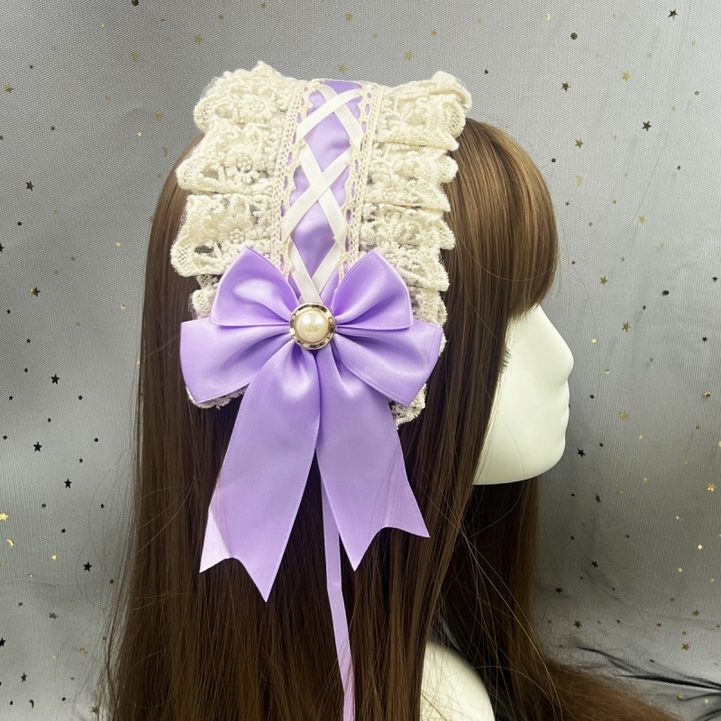 Κορδέλα μαλλιών με δαντέλα σε στυλ Lolita, φιόγκος, καρό ύφασμα, προσαρμογή διαθέσιμη