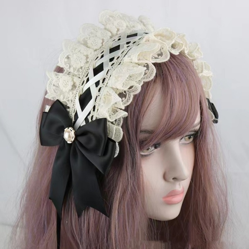 Κορδέλα μαλλιών με δαντέλα σε στυλ Lolita, φιόγκος, καρό ύφασμα, προσαρμογή διαθέσιμη