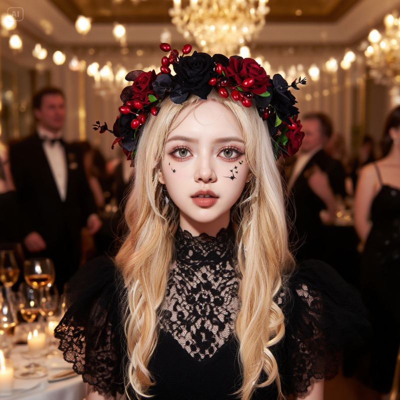 Ručna izrada čelenka za glavu od plastike/smole, gotički vampirski s umjetnim cvijećem – originalni dizajn za žene