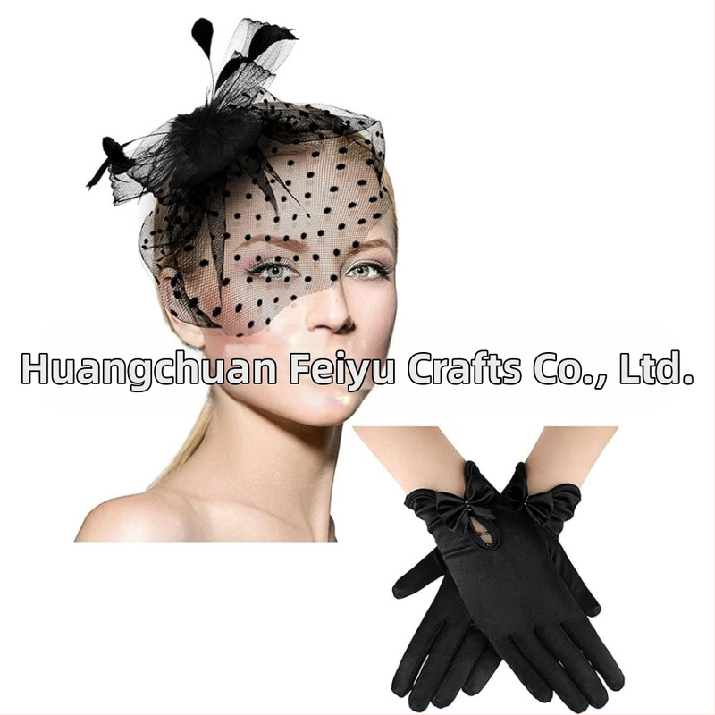 Σετ κεφαλής από δίχτυ με φτερά και δαντελέν γάντια — χειροποίητο, κωδικός WEN7-30, ατομικά συσκευασμένο, για γυναίκες