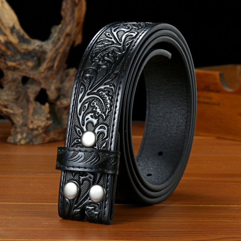 Valódi bőr öv levélrelief mintával, snap zárású, szélesség 2–4 cm, szabvány méret, eredet Yiwu