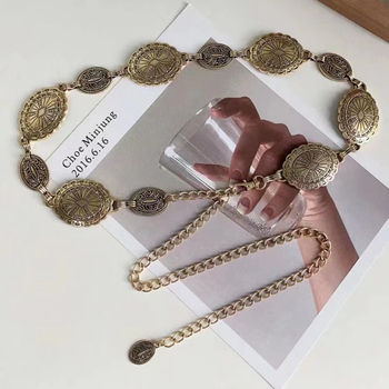 Αλυσίδα μέσης για γυναίκες - ρετρό μεταλλική ζώνη, με ένα κύκλο, μήκος 120 cm