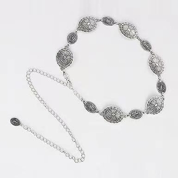 Αλυσίδα μέσης για γυναίκες - ρετρό μεταλλική ζώνη, με ένα κύκλο, μήκος 120 cm